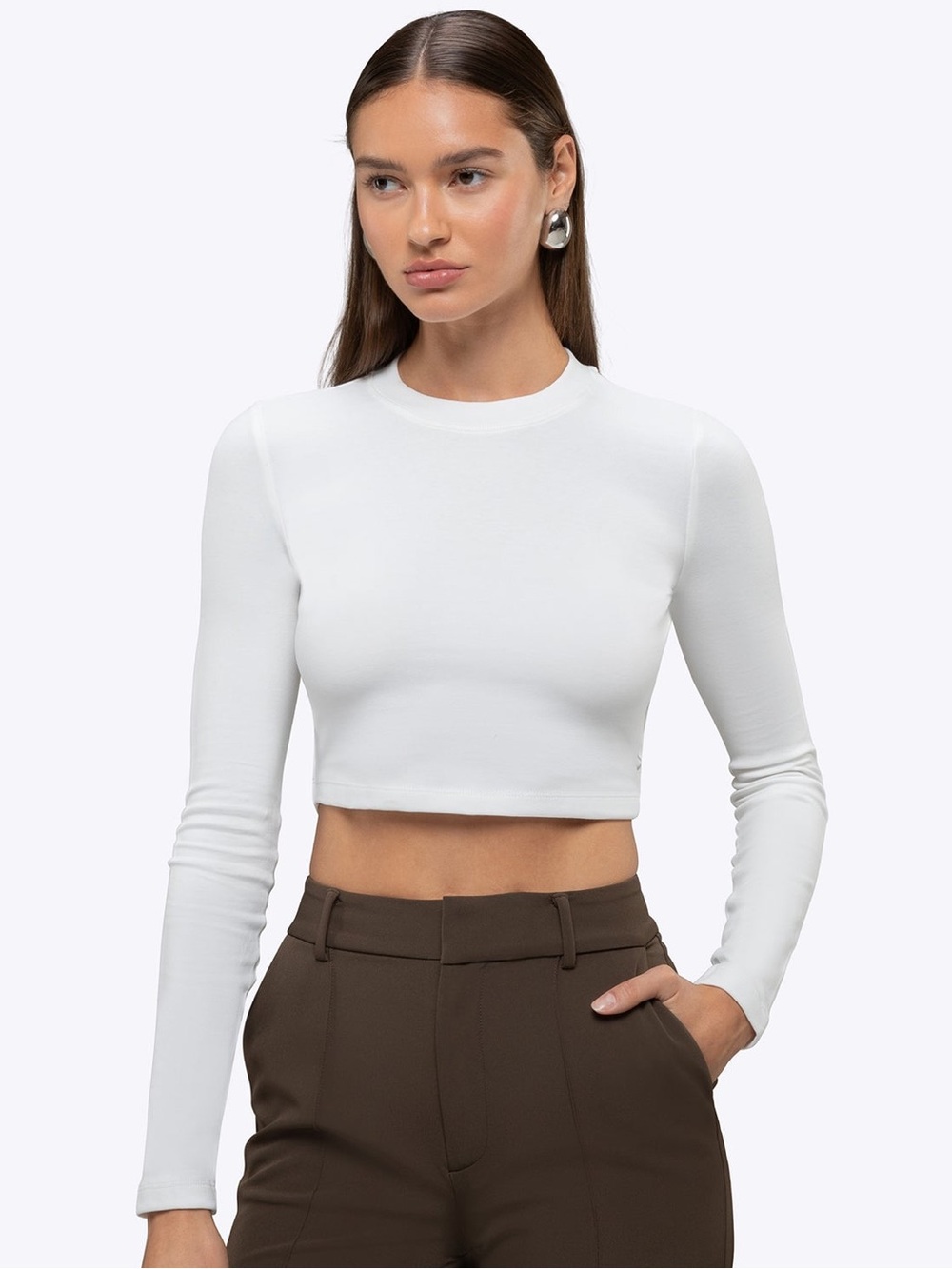 Cuts Tomboy Cotton White Long Sleeve Cropped Top